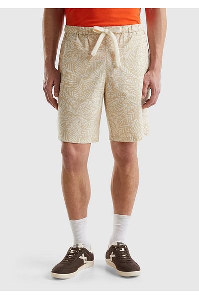United Colors of Benetton Ανδρικό Cream Mix - Stretch σορτς τσέπης με μοτίβο από βαμβάκι