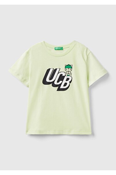 United Colors of Benetton Tricou Benetton verde deschis pentru băiat - scris