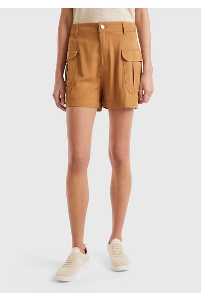 United Colors of Benetton Tan γυναικείο σορτς - 100% παχύρρευστο, ετικέτα λογότυπου, patch τσέπη