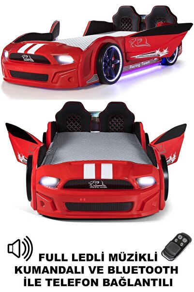 Ferramini Kırmızı Arabalı Yatak Kapıları Açılan Mustang Full Ledli Kumandalı ...