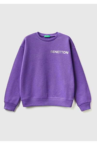 United Colors of Benetton Блуза с лого Benetton за момичета, лилава - 30F