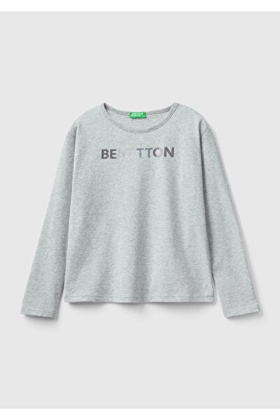 United Colors of Benetton Μπλουζάκι για κορίτσια Benetton Melange Grey - Με λ...