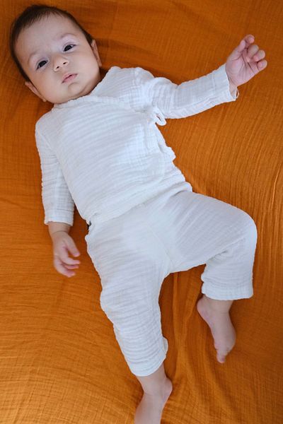 runbaby 100% Organic Double Layer Muslin Baby Kimono Set (EKRU)