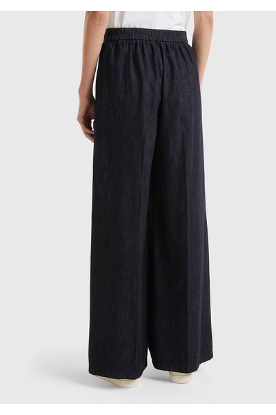 United Colors of Benetton Black Cotton Blend - Women's Pants with Pleated and Drawstring Zipper