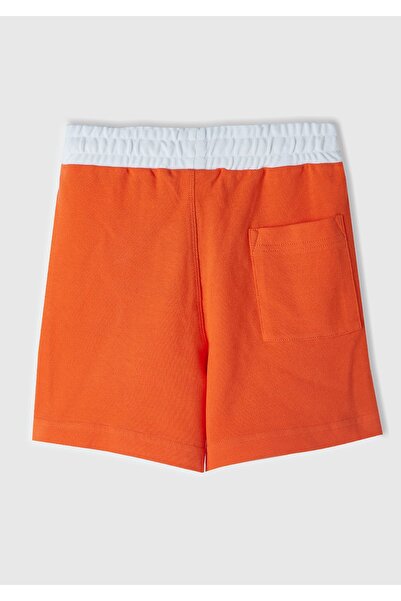 United Colors of Benetton Boy - Orange Logo Printed, Drawstring Waist Pique Polo Shorts, Single Pocket
