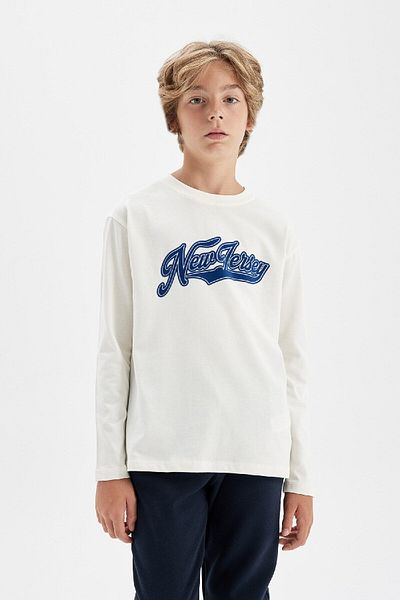 DeFacto Boy's Crew Neck Printed Long Sleeve T-Shirt - D0990A824Au
