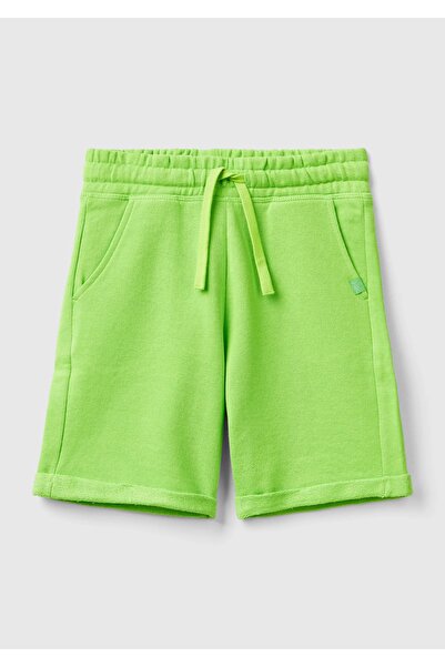 United Colors of Benetton Erkek Çocuk Fıstık Yeşili Logolu Sweat Şort