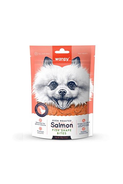 Wanpy Salmon Fish Shape Bites Dog Treats, 100g