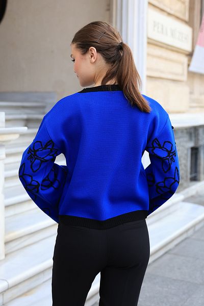 ALCHON Pulover de iarnă, cu gât rotund, cu mânecă lungă, cu gleznă lată, cu imprimeu jacquard cu flori