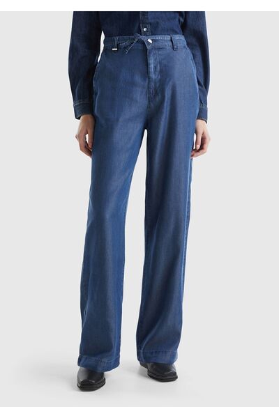 United Colors of Benetton Pantaloni indigo pentru femei - 100% liliac, curea,...