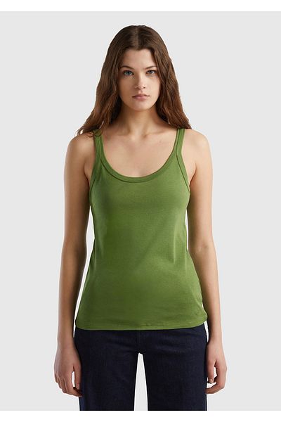 United Colors of Benetton Women's Pale Green Cotton Basic Tank Top