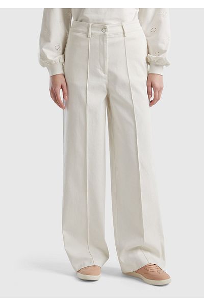 United Colors of Benetton Women's Cream Cotton Blend Ultra High Waist Wide Leg Pants