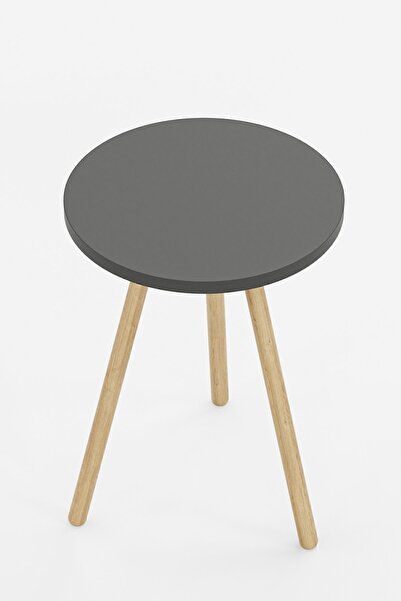 interGO Yuvarlak Yan Sehpa Ahşap Ayaklı Tekli Zigon Sehpa