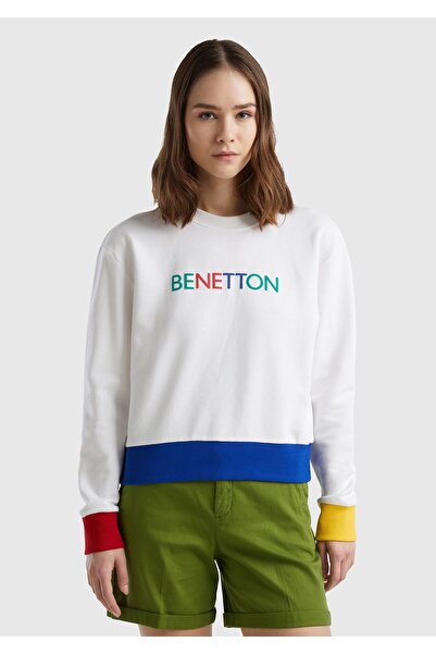 United Colors of Benetton White Mix Benetton - Hanorac pentru damă, 100% bumb...