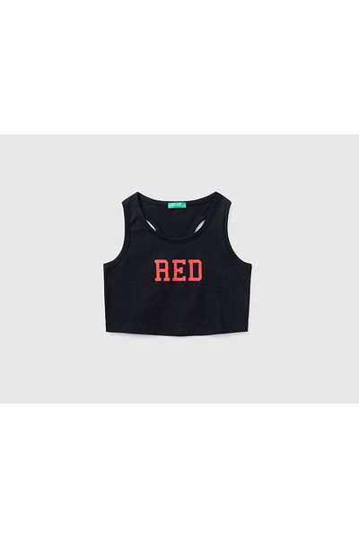 United Colors of Benetton Κοριτσίστικο μαύρο έγχρωμο εμπριμέ Crop Tank Top