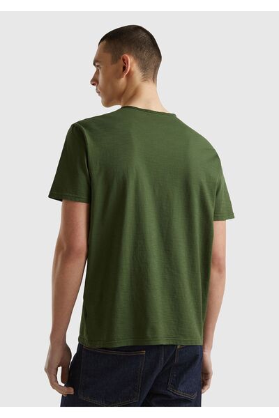 United Colors of Benetton Σκούρο πράσινο ανδρικό μπλουζάκι Slub - Crew Neck