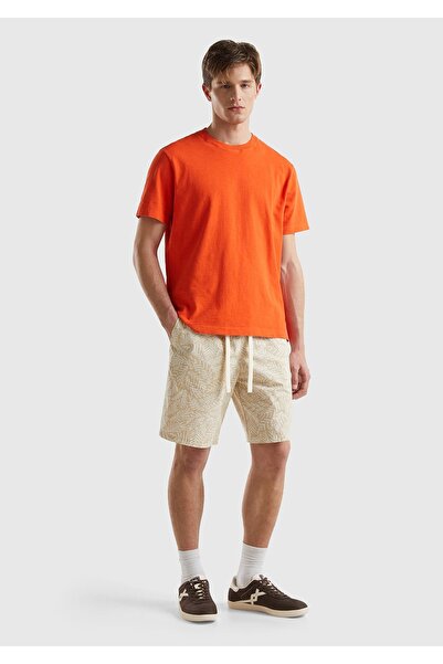 United Colors of Benetton Mix de cremă pentru bărbați - pantaloni scurți de buzunar cu model din bumbac elastic