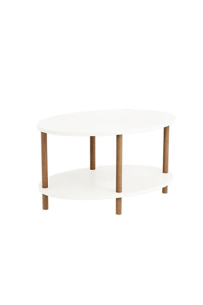 interGO Orta Sehpa Oval Ahşap Ayaklı Iki Katlı Gazetelikli - Beyaz