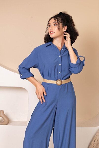 Mizansella Modal Fabric Shirt Collar Women's Oversize Jumpsuit - Loose Paca