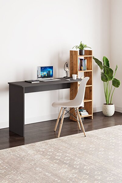 interGO Kitaplıklı Fonksiyonel Çalışma Masası - Antrasit Gri - Atlantik Çam