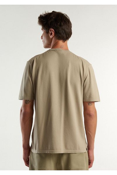 United Colors of Benetton Men's Khaki 100% Cotton Monochrome Crew Neck Knitwear T-Shirt