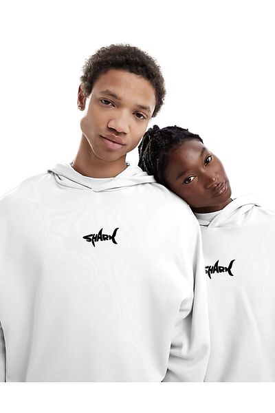 The Champ Clothing Φούτερ με κουκούλα Fleece Shark με στάμπα λευκό Oversize Hoodie