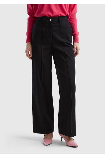 United Colors of Benetton Women's Black Cotton Blend Ultra High Waist Wide Leg Pants