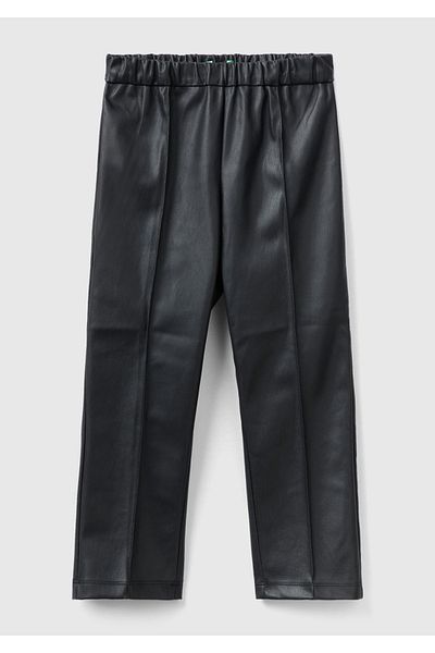 United Colors of Benetton Girl - Black Faux Leather, Elastic Waist Trousers