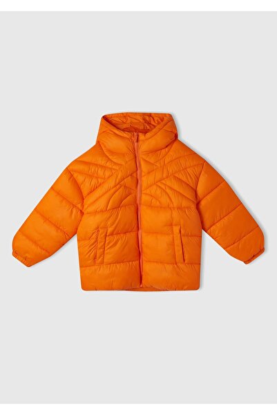 United Colors of Benetton Erkek Çocuk Turuncu Benetton Logo İşlemeli Mont