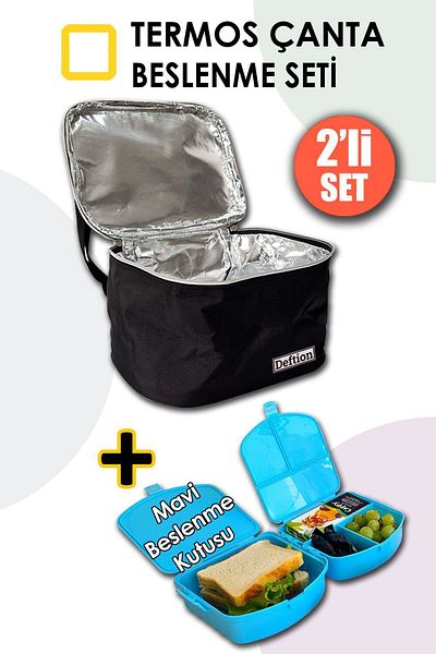 Deftion Boy's Premium Lunch Box - Thermal Thermos, 4 Compartment Lunch Box, Blue