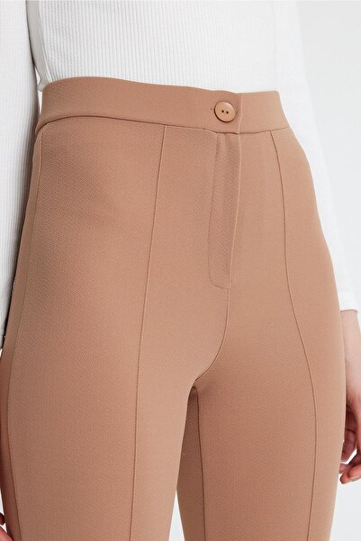 macharel jeans Women's Beige High Waist Slim-fit Flare Leg Palazzo Pants