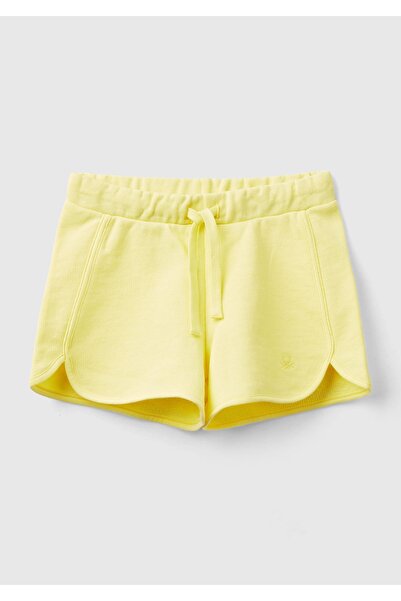 United Colors of Benetton Kız Çocuk Sarı Logolu Sweat Şort