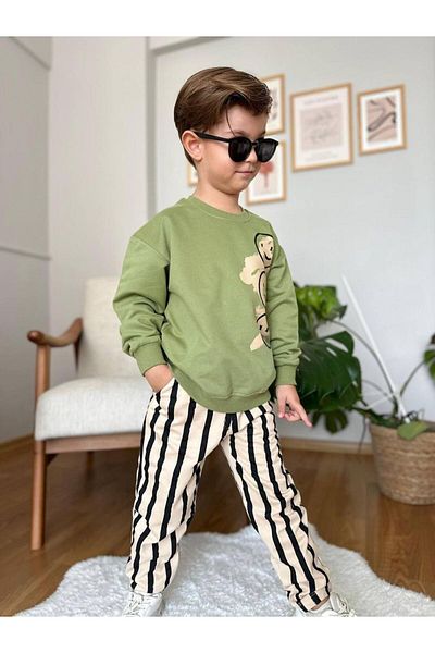 öykümgaleria Boy's Fabric Threaded Set - Lower and Upper Set