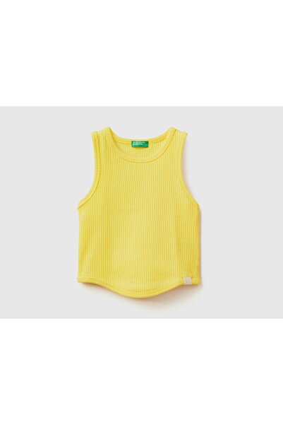 United Colors of Benetton Girl's Yellow Ribbed Crop Tank Top