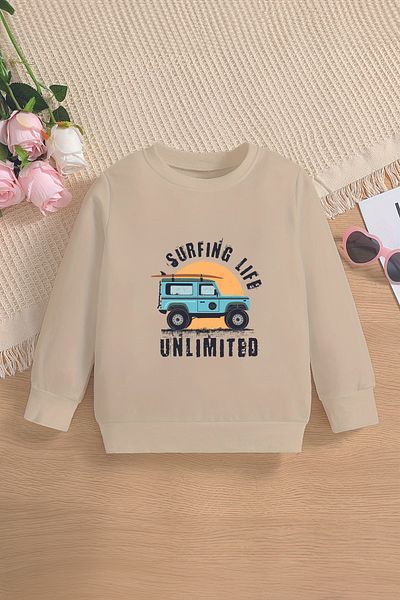 MYADA Surfing Life Land Car Printed - Παιδικό φούτερ με κουκούλα μεγάλου μεγέθους 13795