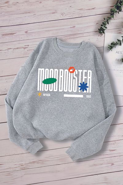 MYADA Детски суитшърт Moodbooster 1993 с щампа и полар - голям размер - с качулка 15640