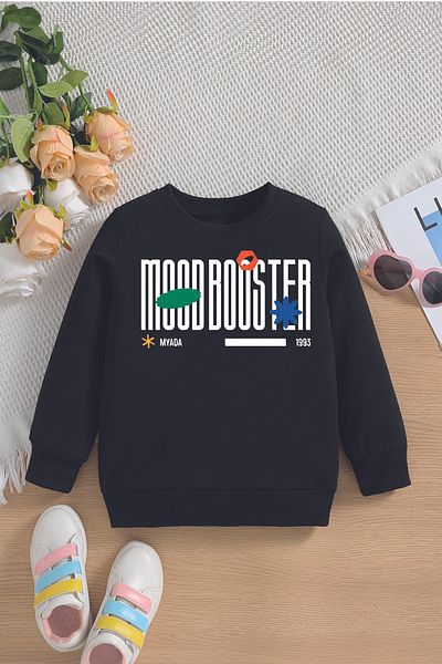 MYADA Hanorac supradimensionat pentru copii Moodbooster 1993 cu fleece imprimat - cu glugă 15640