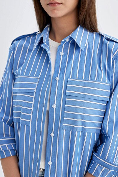 DeFacto Popelínová tunika voľného strihu s dlhým rukávom