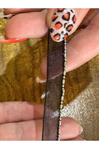 Gönülden Tasarım 1 metar srebrne Sa perlama crne trake - 1 cm