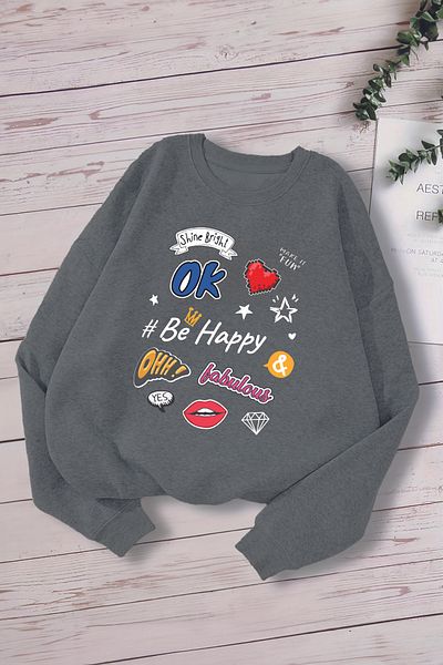 MYADA Детски суитшърт с щампа Emoji Be Happy - голям размер - с качулка, нов сезон 14649