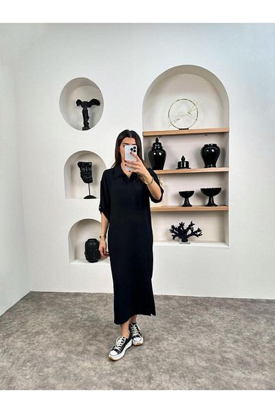 YouLikeButik Rochie modal Oys cu gât polo și mâneci snap