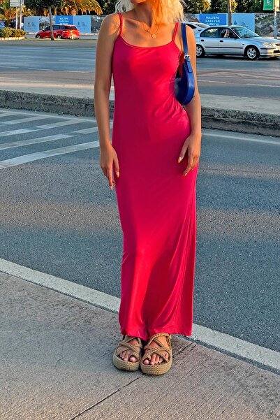 Swist Pembe Valeria İp Askılı Sırt Dekolteli Kadın Midi Elbise