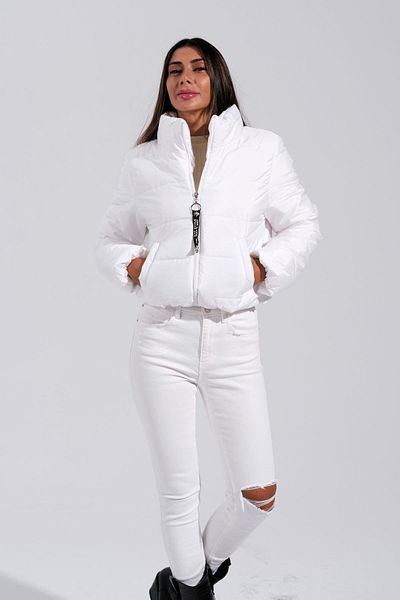Keyifli Moda Palton puf de damă cu imprimeu cu piatră albă - Lungime scurtă cu guler