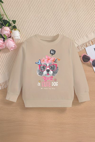 MYADA Νέα σεζόν - Cute Dog with Glasses Printed Oversize Παιδικό Φούτερ 14647