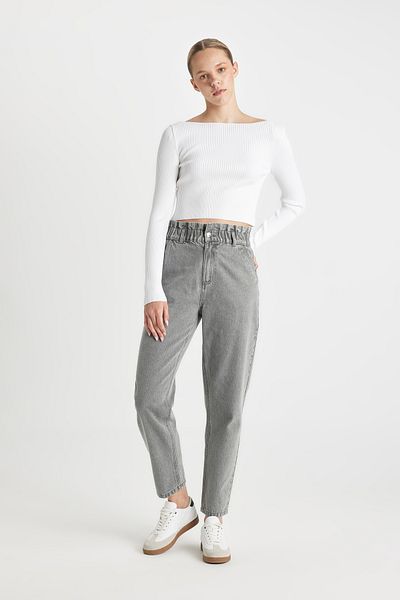 DeFacto Waschbare, knöchellange Jeans mit hoher Taille – Paperbag-Hose