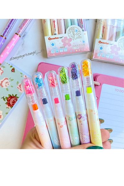 NaSaDAN 6 Pieces Highlighter Sealed Floral Printed Pen Set