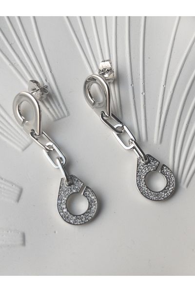 Siya Silver Zircon Stone Detailed Dangle Women's Earrings - Hook Model