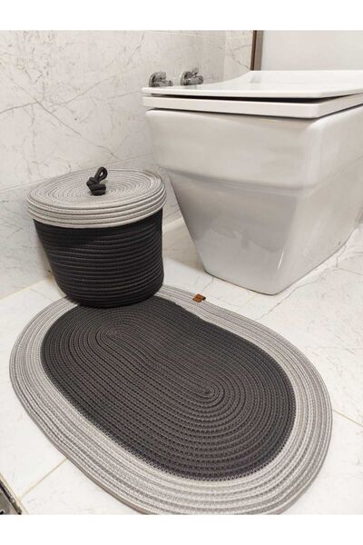 JÜTEX HOME Bohemian Style Jute Wicker Bath Mat Set - 40x60 /basket/25x25