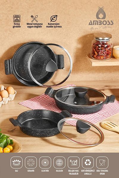 Amboss Granite 6-Piece Casting Pan (Omlet) Set with Astral Glass Cover