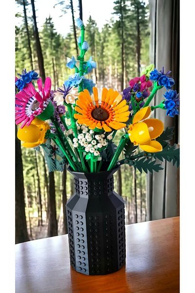 Maflen Lego Flower Compatible Special Design Decorative Vase Bioplastic Black (Flowers Not Included)